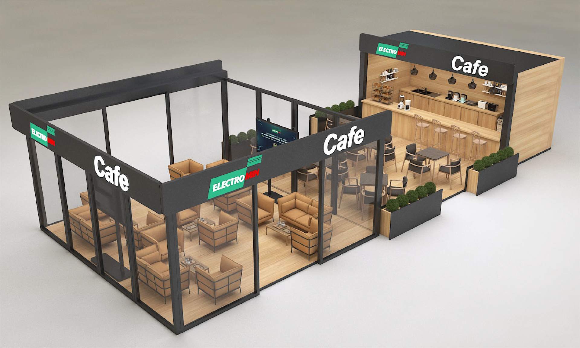 Petromin cafe experience render exterior view