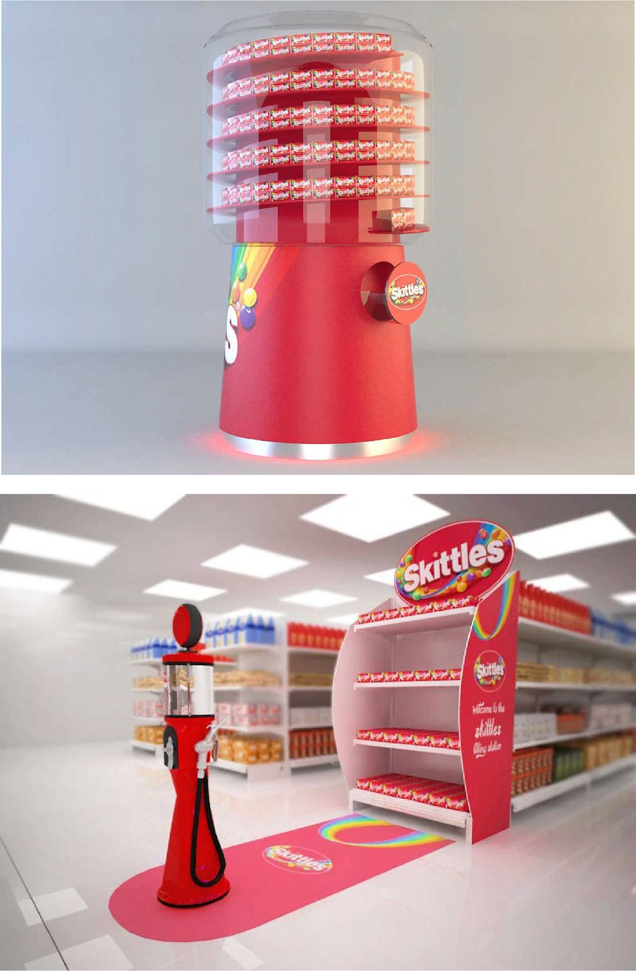 Skittles retail activation display variations render