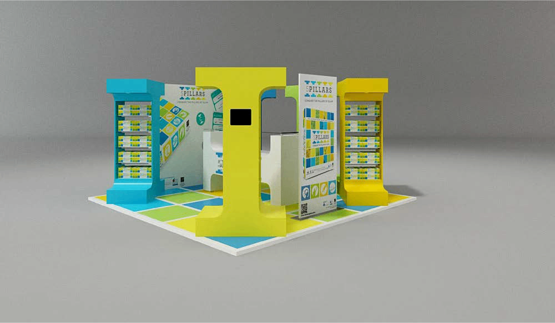 Five Pillars retail booth render view three